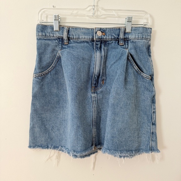 Free People Denim Mini Skirt with Frayed Hem - Picture 2 of 8
